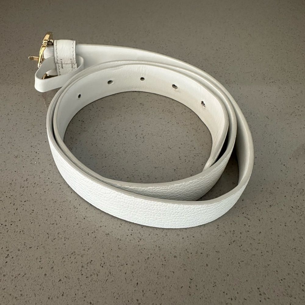 Salvatore Ferragamo Flower Buckle Leather Belt New Bianco White/Gold Buckle - Picture 8 of 8